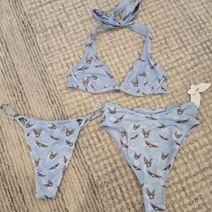 Frankies Bikins X Victoria Secret Light Blue Butterfly Print Bikini Set